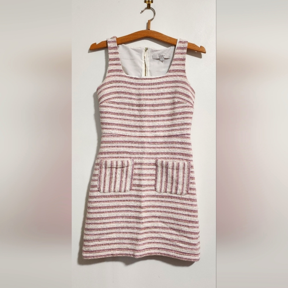 LOFT Pink and White Striped Mini Dress